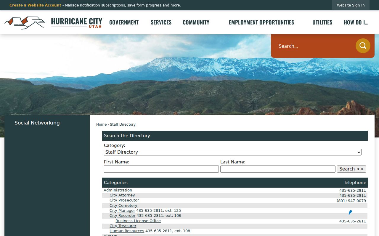 Hurricane people directories city staff search