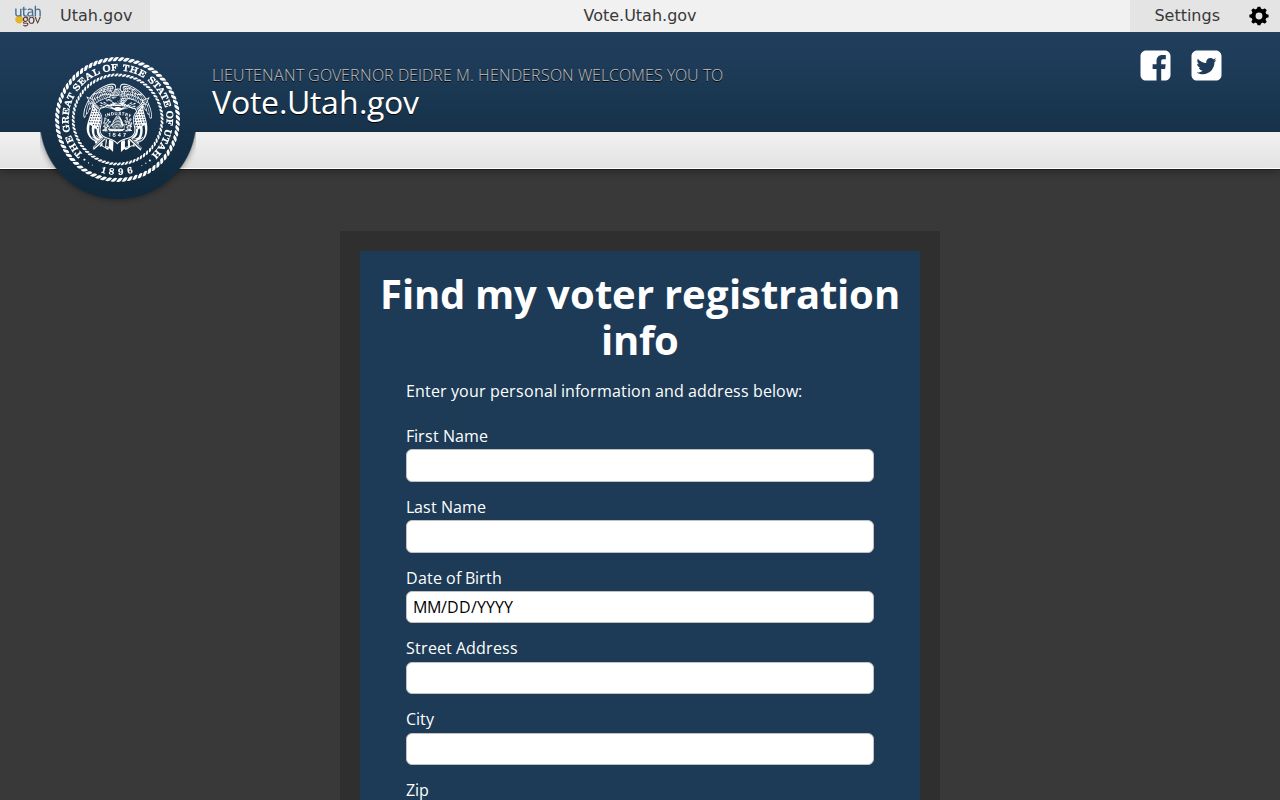Hurricane voter registration lookup fields in the Utah voter search