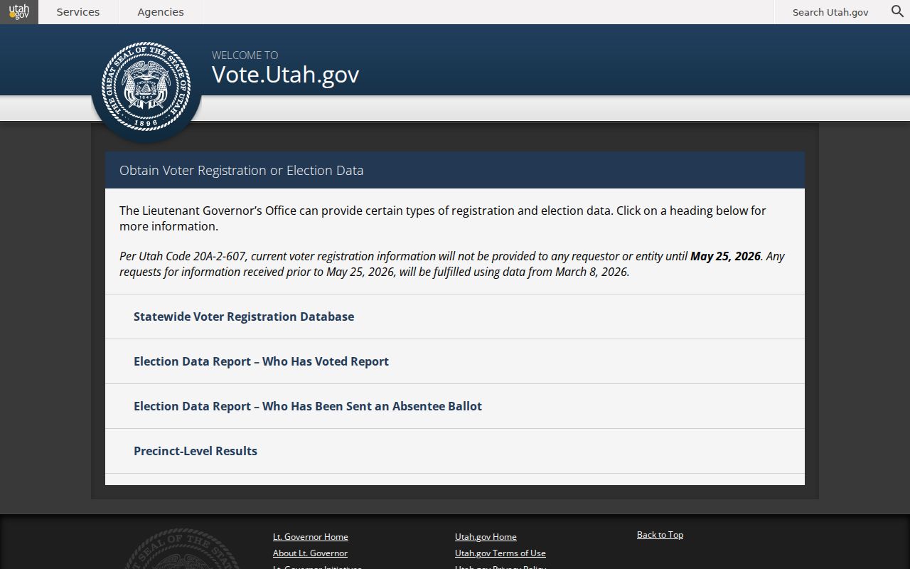 Official Utah voter file products containing Hurricane voter records