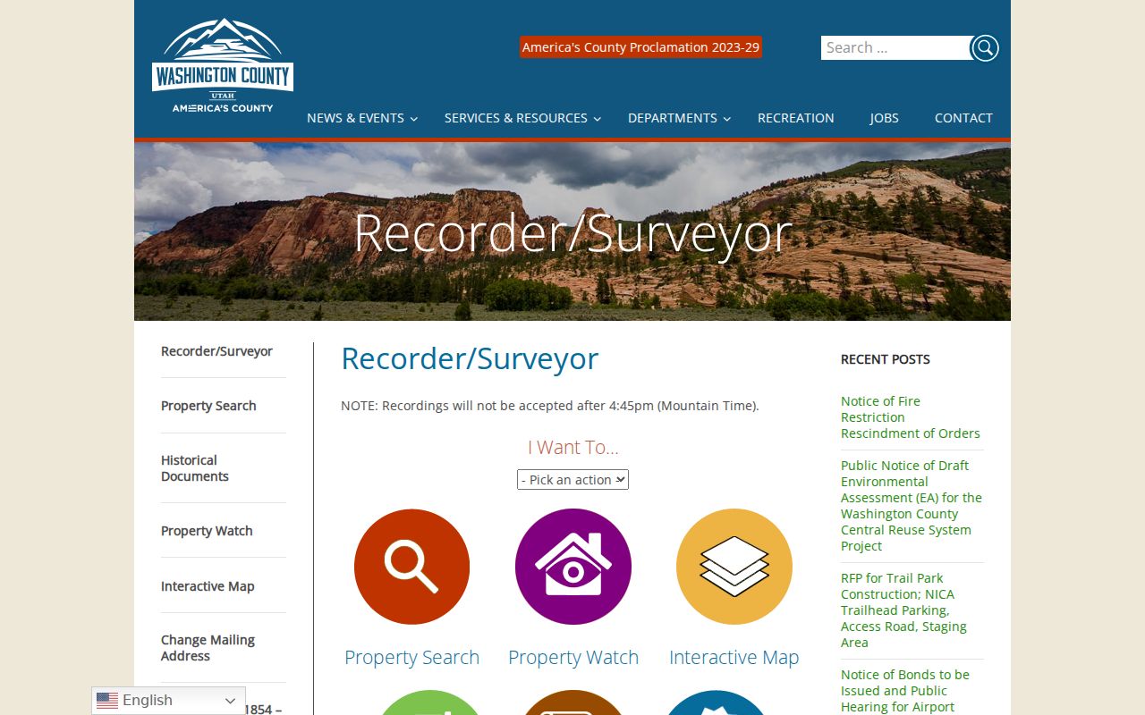 Hurricane open records route on the Washington County Recorder page