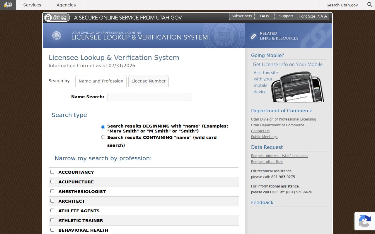 Hurricane people search with Utah professional license verification