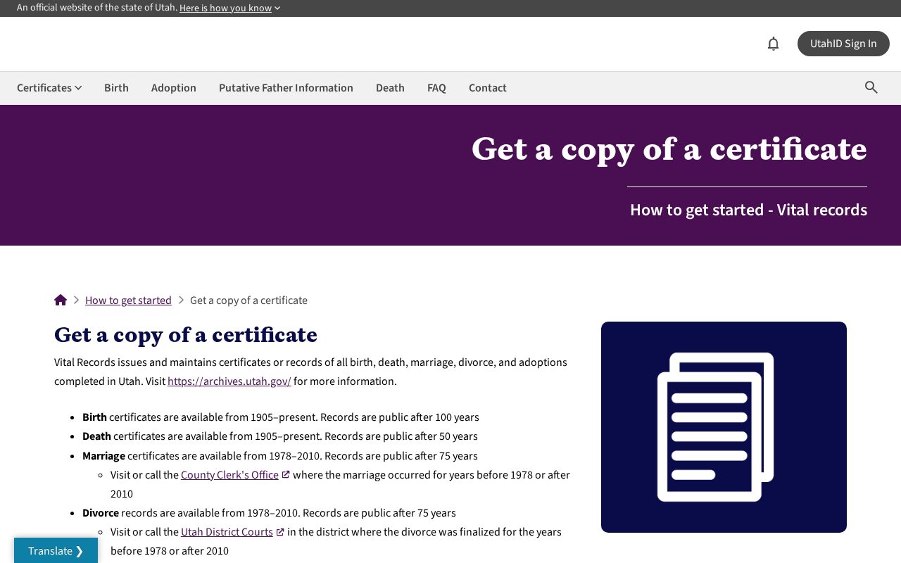 Hurricane people search with Utah vital certificate ordering rules